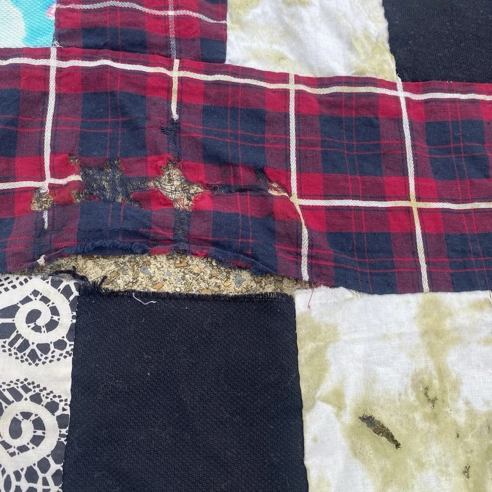Vintage Patchwork Hand Stitched Squares Quilt Top 58x82 Has Open Seams See Pics